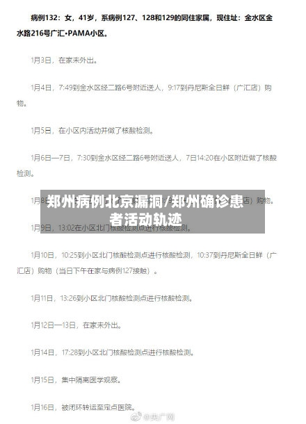 郑州病例北京漏洞/郑州确诊患者活动轨迹